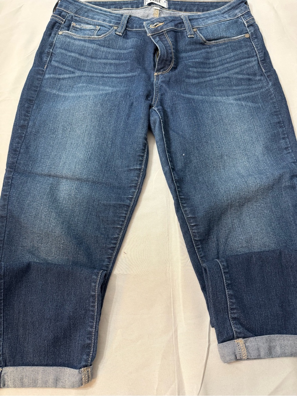 PAIGE Two-Tone Blue Cropped Boyfriend Jeans